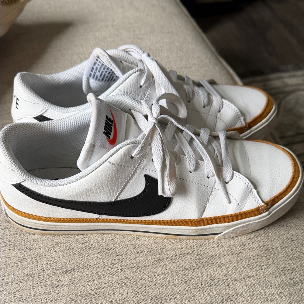 Nike Men's Court Legacy White and Black Sneakers with Tan Accents